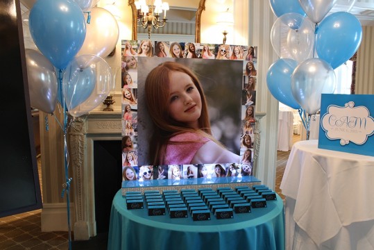Bat Mitzvah Photo Collage Seating Card Display with Logo Place Cards