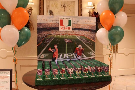 University of Miami Themed Seating Card Display with Stadium Background