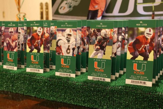 University of Miami Ticket Place Cards with Custom Logo & Player PHotos