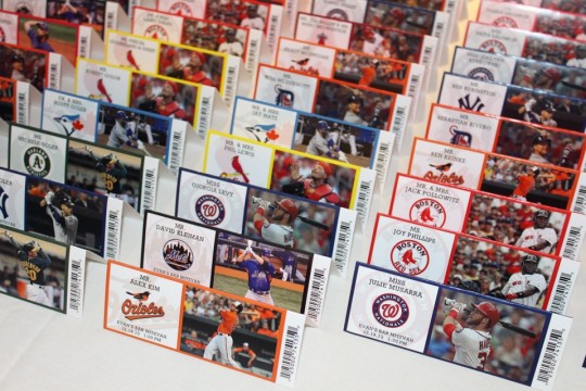 Fold Over Baseball Ticket Place Cards with Photos of Players