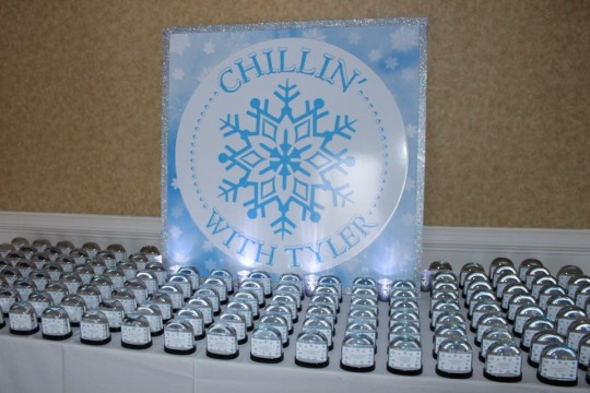 Winter Themed Seating Card Display with Custom Logo & Snowflake Design