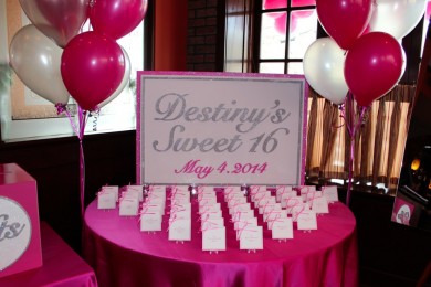 Sweet 16 Seating Card Display with Glittered Name