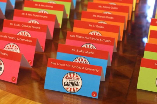 Carnival Themed First Birthday Place Cards with Custom Logo