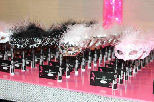Masquerade Themed Bat Mitzvah with Mask Pen Place Cards