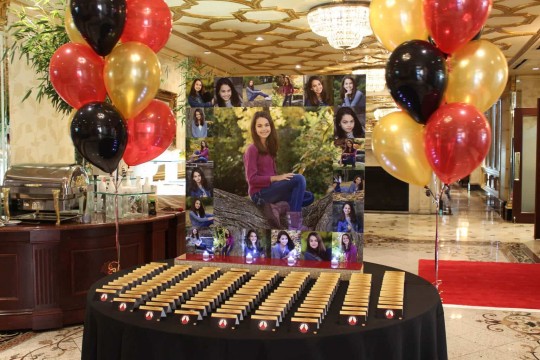 Bat Mitzvah Seating Card Display with Photo Collage Background and Logo Place Cards