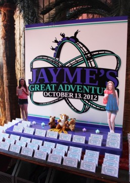 Amusement Park Themed Seating Card Display with Blowup Logo Background