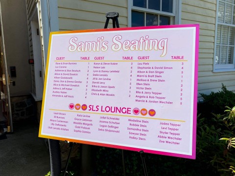 Seating Chard Display Over Easel for Outdoor Party