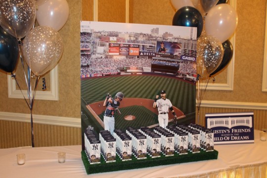 Yankees Themed Bar Mitzvah Seating Card Display with Blowup Stadium