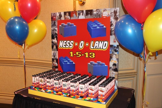 Lego Themed Seating Card Display with Blowup Logo & Photo Border