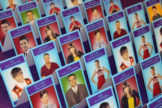 Glee Themed Bat Mitzvah Place Cards with Character Head-shots