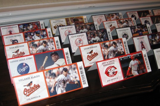 Fold Over Baseball Ticket Place Cards with Team Logos & Player Photos