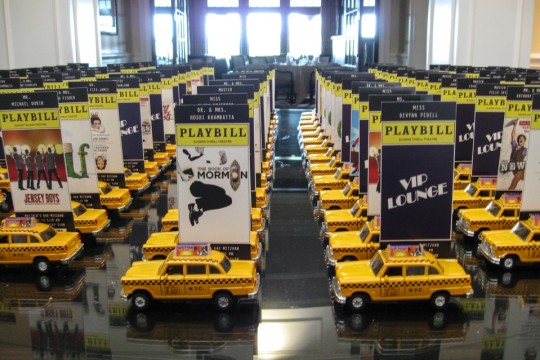 Broadway Ticket Place Cards with Playbills & Mini NYC Cabs