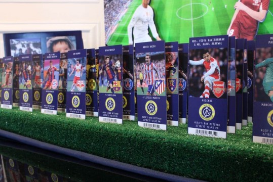 Soccer Themed Seating Cards with Stadium Images & Team Logos