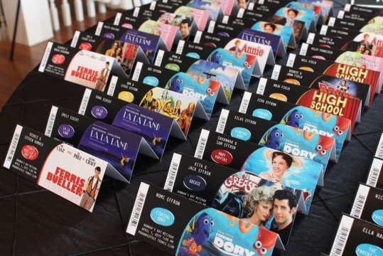 Custom Ticket Place Cards for Movie Themed Bat Mitzvah
