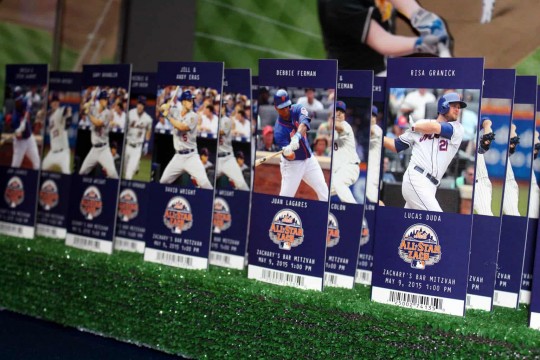 Mets Themed Sports Ticket Place Cards with Custom Logo & Player Photos
