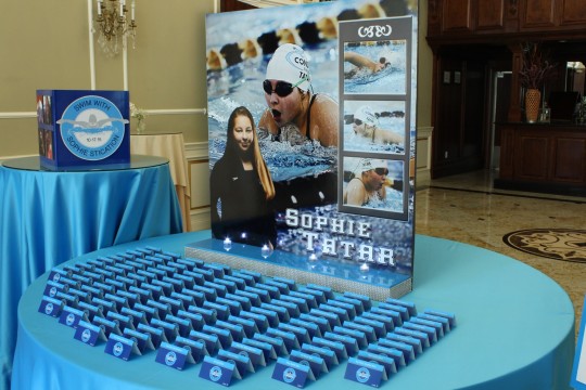 Swim Themed Seating Card Display with Blowup Photo