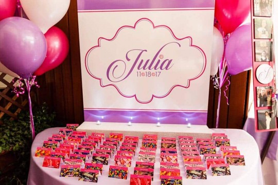 Candy Themed Seating Card Display with Blowup Logo