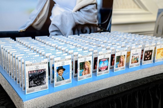 VIP Pass Place Cards with Album Cover Images for Music Themed Bat Mitzvah