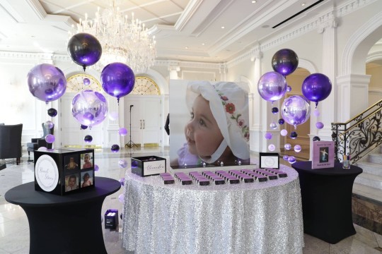 Bat Mitzvah Entrance Display with Blowup Photo and Orbz Bubble Balloons at The Rockleigh