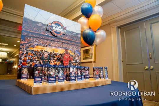 Syracuse Stadium Seating Card Display with Custom Logo for March Madness Themed Bar Mitzvah