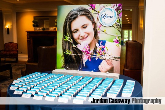 Blowup Photo Seating Card Display with Custom Logo for Swim Themed Bat Mitzvah