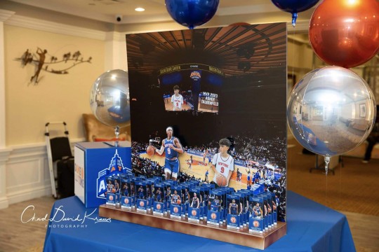 Custom Knicks Stadium Display with Sports Ticket Place Cards for Basketball Themed Bar Mitzvah