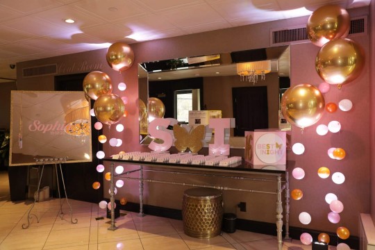 Sweet Sixteen Entrance Display with Glitter Initials & Butterfly Cutout & LED Bubble Balloons