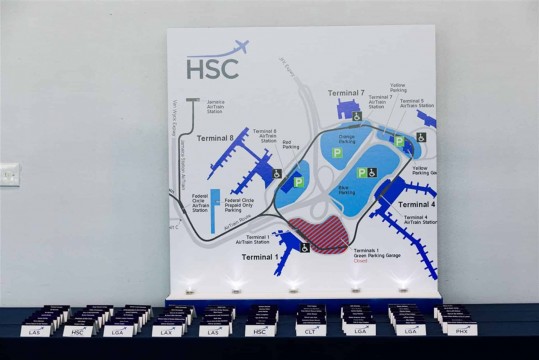 Airport Map Seating Card Display for Travel Themed Bar Mitzvah