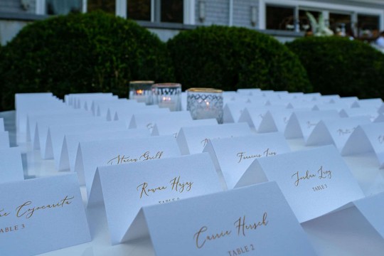 Custom White Place Cards with Gold Names