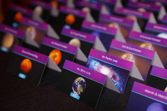 Galaxy Themed Place Cards with Planet Photos