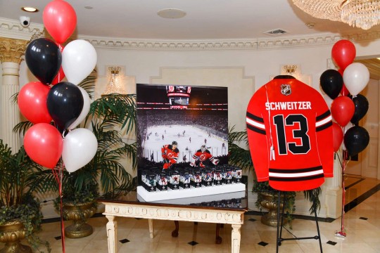 Devils Themed Seating Card Display with Custom Tickets & Jersey Sign in Board for Hockey Themed Bar Mitzvah