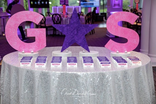 Custom Cutout Initials Seating Display with Custom Place Cards