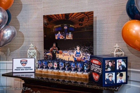 NY Knicks Stadium Display with Custom Ticket Place Cards for Sports Themed Bar Mitzvah