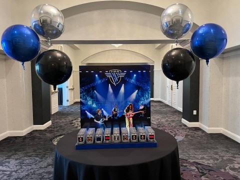 Custom Music Themed Seating Card Display with VIP Pass Place Cards & Metallic Orbz for Bar Mitzvah