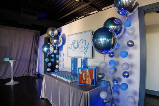Seating Display Decor with Custom Logo Display on LED Vases, Custom Place Cards, Gift Box & Bubbles