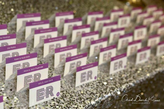 Custom Bat Mitzvah Place Cards with Glittered Logo