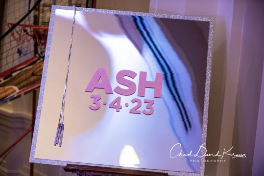 Bat Mitzvah Sign in Board with Pink Glitter Logo & Date