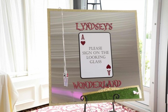 Alice in Wonderland Theme Mirror Sign in Board with glitter name and border