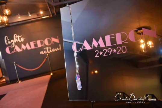 Custom Mirror Sign in Board with Vinyl Name & Date for Hollywood Themed Bat Mitzvah
