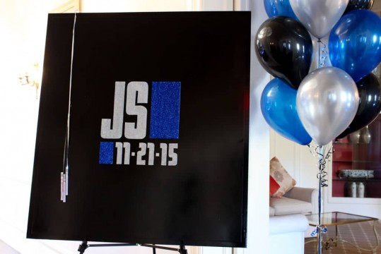 Club Themed Bar Mitzvah with Custom Logo Sign in Board