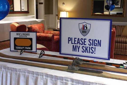 Vintage Skiis Sign in Board with Custom Sign for Ski Themed Bar Mitzvah