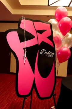 Custom Shaped Ballet Shoes Sign in Board for Dance Themed Bat Mitzvah