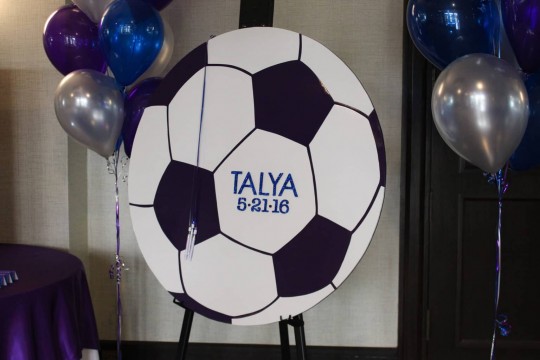 Purple Soccer Ball Sign in Board with Glittered Name & Date
