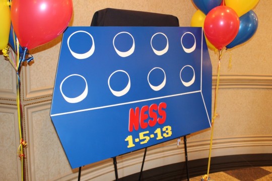 Lego Piece Shaped Sign In Board for Lego Themed Bar Mitzvah