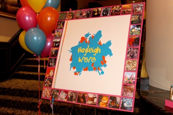 Art Themed Bat Mitzvah with Art Print Photo Border Sign in Board & Paint Splatter Logo