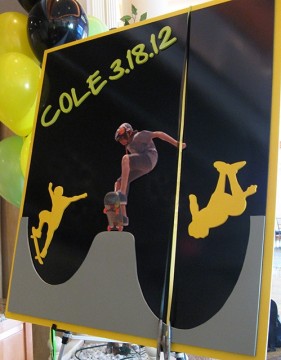 Skateboard themed Sign in Board with Cutout Photo & Silhouettes