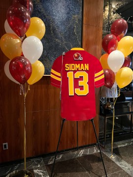 Football Jersey Sign in Board with Balloon Trees for Sports Themed Bar Mitzvah
