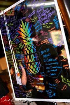 Neon Themed Bat Mitzvah Mirror Sign in Board with Vinyl Logo & Glittered Border
