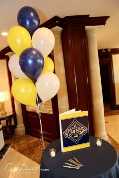 Board Game Themed Bar Mitzvah Sign in Book with Custom Logo & Balloon Tree