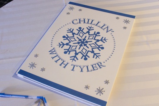 Winter Themed Sign in Book with Silver Sparkly Snowflakes